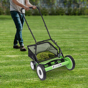 Manual Grass Cutter Hand Push Lawn Mower Lawnmower 16in Cutting Width